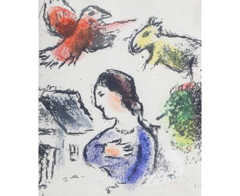 Marc Chagall (1887-1985) Woman with animals. Signed with stamp verso. Number 18/100, printed by Mourlot on vélin de rives. Li