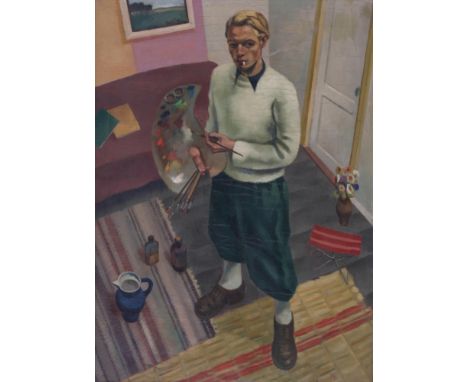 Theo Bitter (1914-1996) Self portrait with palette and sigaret. Signed and dated jan. '44 upper right and signed on the back.