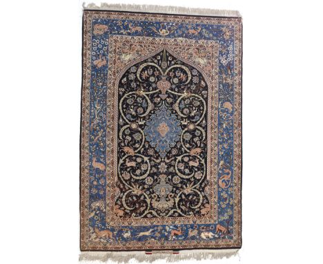  An Eastern tapestry with decoration of vases and animals, Isfahan, Iran. Afm: Lx224 Bx152 cm.