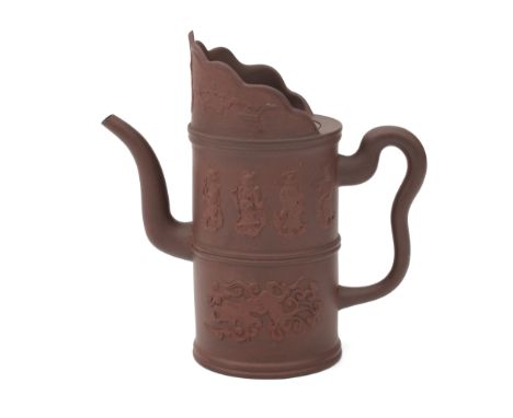  A Chinese Yixing teapot with reliefdecor of wise men and a dragon, early part of 20th century. (small chip to the raised edg