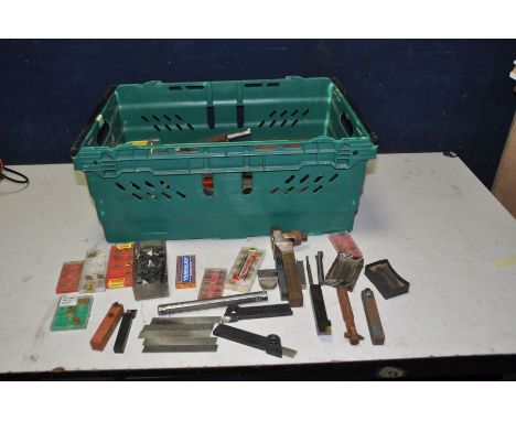 A TRAY CONTAINING A LARGE QUANTITY OF LATHE CUTTERS including interchangeable tip cutters, threading cutters, boring tools, e