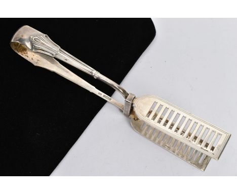 A PAIR OF EARLY 20TH CENTURY SILVER ASPARAGUS TONGS,  hallmarked 'Harrison Brothers &amp; Howson' Sheffield 1909, approximate