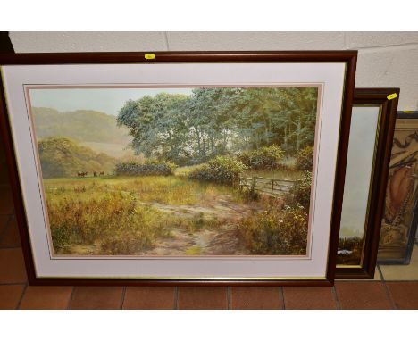 A BOX AND LOOSE PRINTS, ETC, to include a David Dipnall landscape, Gerald Coulson landscape both scratched, Frank Moss Bennet