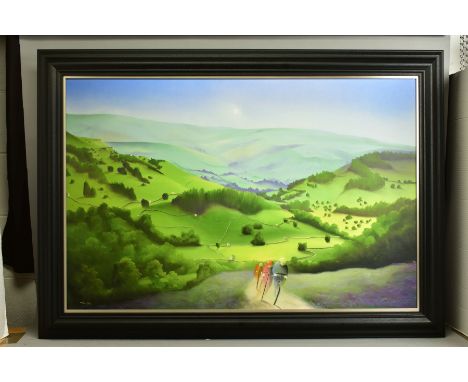 MACKENZIE THORPE (BRITISH 1956) 'OVER MOOR AND DALE', a signed limited edition print of cyclists racing through Yorkshire in 