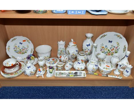 A COLLECTION OF AYNSLEY COTTAGE GARDEN GIFTWARE AND SIMILAR, including a cake knife, fork, letter opener, tortoise trinket bo