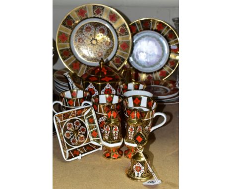 BURTONDALE IMARI PATTERN CERAMICS, comprising teapot and five cups, nine 28cm plates of different designs, two Charles &amp; 