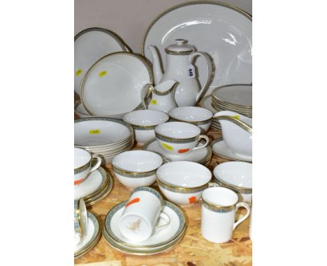 A FORTY SEVEN PIECE ROYAL DOULTON ATHENS H4987 DINNER SERVICE, comprising coffee pot (coffee stained), meat plate 41cm x 31.5