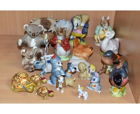 A GROUP OF BESWICK, WADE AND OTHER ANIMAL FIGURES, including four Beswick Beatrix Potter characters 'Timmy Tiptoes' (chipped 