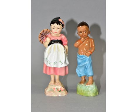 A ROYAL WORCESTER FREDA DOUGHTY FIGURE 'BURMAH', model no. 3068, printed black marks, height 12cm, together with an unmarked 