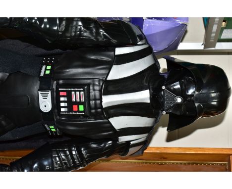 A LARGE JAKKS PACIFIC TALKING DARTH VADER FIGURE AND INTERACTIVE HELMET MODEL, figure has several phrases and sounds, standin