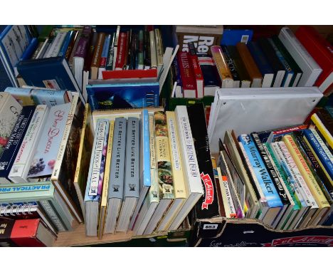 BOOKS, four boxes, approximately ninety titles, to include Nature, Sport, Cookery (including a folder of recipe cards) Guinne