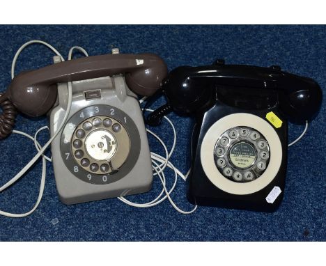 A VINTAGE ROTARY DIAL TELEPHONE, stenciled numbers to base 706L H63/2, together with a modern Goodmans retro style push butto