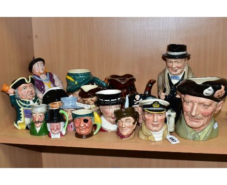 SIXTEEN ASSORTED CERAMIC TOBY AND CHARACTER JUGS, including a Royal Doulton large Monty D6202, a Royal Doulton Winston Church