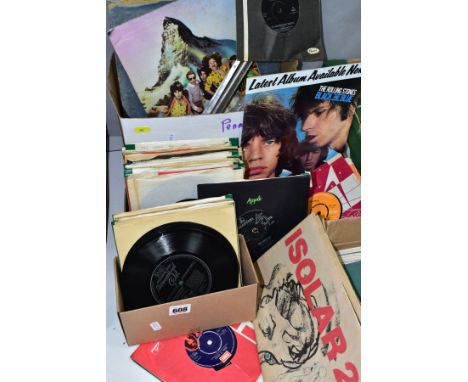 THREE BOXES OF RECORDS, MUSIC RELATED EPHEMERA AND A MUSIC STAND to include approximately forty singles/45s by such artists a