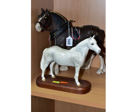 TWO BESWICK HORSES, comprising a Clydesdale, first version in working harness, matt finish, model no. 2465, and a Connemara P