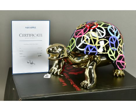DIEDERIK VAN APPLE/VANAPPLE (DUTCH 1985) 'WORLD PEACE', a limited edition gold turtle sculpture with army helmet for a shell 