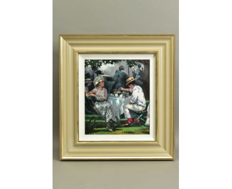 SHERREE VALENTINE DAINES (BRITISH 1959) 'AFTERNOON TEA', a signed limited edition print of figures taking refreshments 39/195