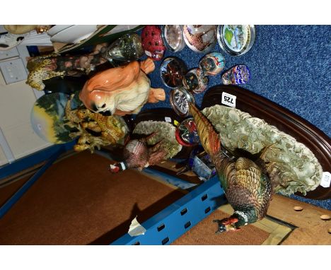 A GROUP OF PAPERWEIGHTS, ANIMAL AND BIRD FIGURES, ETC, to include fourteen paperweights, some bird shaped, two pheasant figur