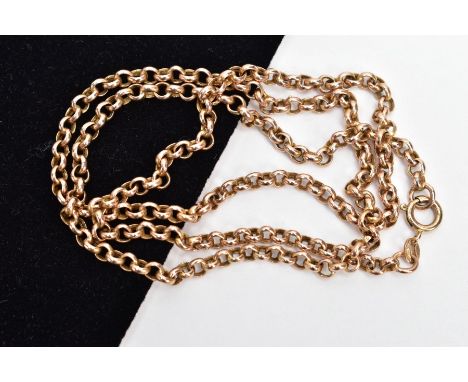 A 9CT GOLD BELCHER LINK CHAIN, fitted with a spring clasp, hallmarked 9ct gold London import, length 720mm, approximate gross