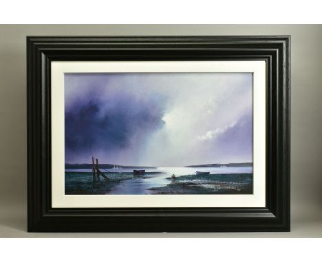 BARRY HILTON (BRITISH 1941) 'VIOLET DAWN', a signed limited edition print of a coastal landscape 86/195, no certificate, appr