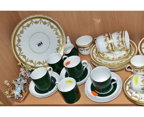 A LATE VICTORIAN MOORE BROS. PART TEA AND COFFEE, SPODE COFFEE WARES, ETC, the Moore Bros set with raised gilt swag and beade