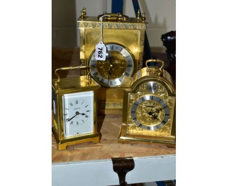 A BAYARD FRENCH CARRIAGE CLOCK, brass case, keyless movement, a Swiza brass cased alarm clock in the form of a miniature brac