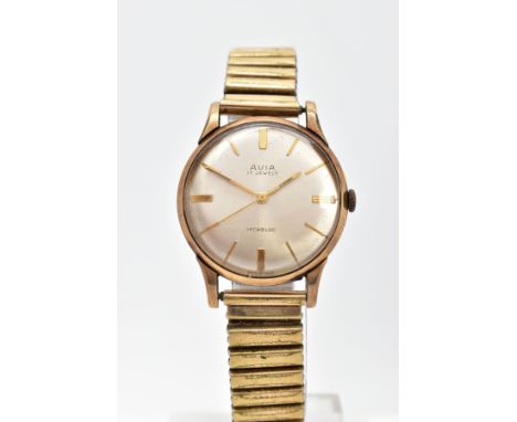 A GENTLEMEN'S AVIA WRISTWATCH, the circular face with baton hour markers and expandable strap, face stamped 17 Jewels Inca bl