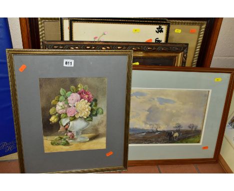 PICTURES AND PRINTS COMPRISING AN UNSIGNED STILL LIFE STUDY OF ROSES, circa 1930's/1940's, watercolour on paper, approximate 