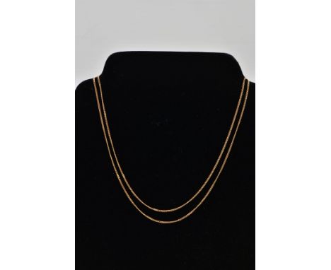 A 9CT GOLD CHAIN, fine curb link chain, fitted with a spring clasp, hallmarked 9ct gold Sheffield import, length 750mm, appro