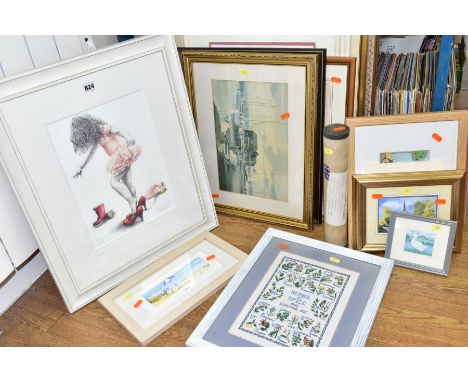 DECORATIVE PICTURES AND PRINTS ETC, to include a signed Mark Braithwaite limited edition print 'Wobble', amateur watercolours