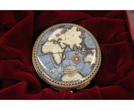 A small Staffordshire enamel pill box printed, in original box.