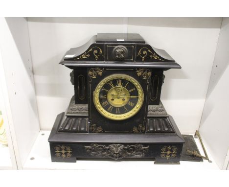 A large Victorian slate mantle clock (AF).