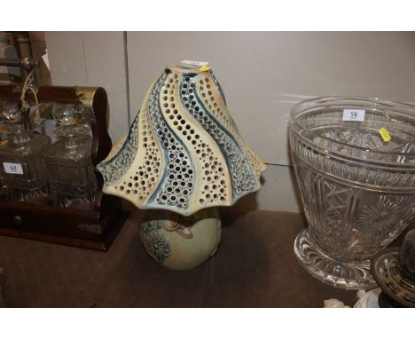 A Bernard Rooke table lamp complete with pierced mushroom shaped shade 