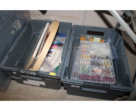 Two boxes of mainly unused embroidery silks, rings books etc. 