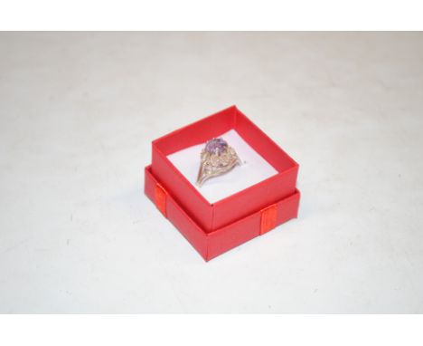 A vintage Hallmarked amethyst ring, ring size S/T
