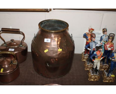 An antique copper milk churn (handle missing)