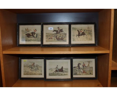 Six framed and glazed novelty hunting prints 