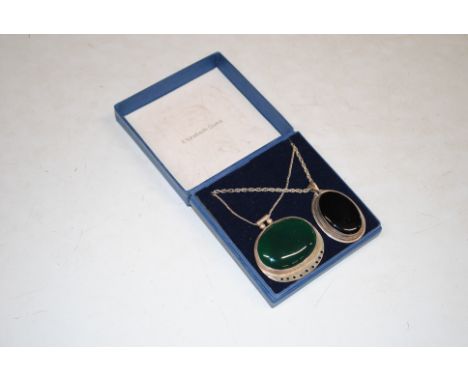 A vintage Hallmarked Sterling silver, jadeite pendant necklace and an Obsidian similar, 37gms total weight 
