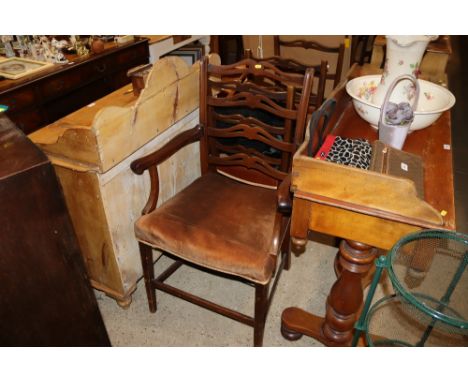 Five mahogany ladder back dining chairs, four standards and one carver