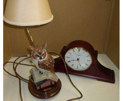 Wm Widdop modern mantel clock and ceramic owl table lamp with shade