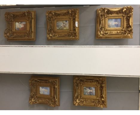 Five gilt-framed portrait miniatures, each inscribed verso with names of sitters, H 9 x W 6.5 cm