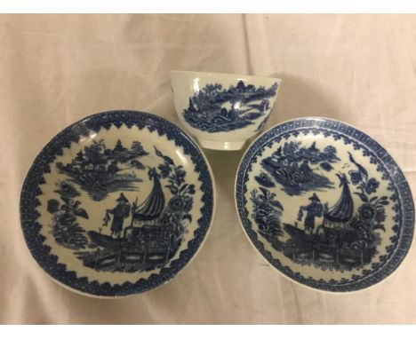 An 18th century Worcester cup and saucer; together with a Worcester dish