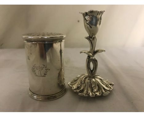 A Victorian pounce pot and chamber stick