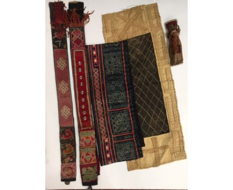 A quantity of textiles to inc Peruvian figure etc