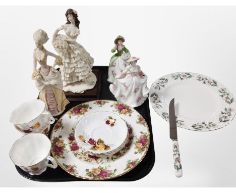 A group of ceramics including Armani Italian figure of a lady, Royal Worcester figure Sweet Rose No. 1285 of 9500, and Sweet 