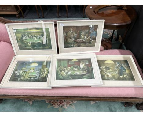 Five colour prints after C M Coolidge, all depicting dogs playing poker, each 47cm x 36cm overall.