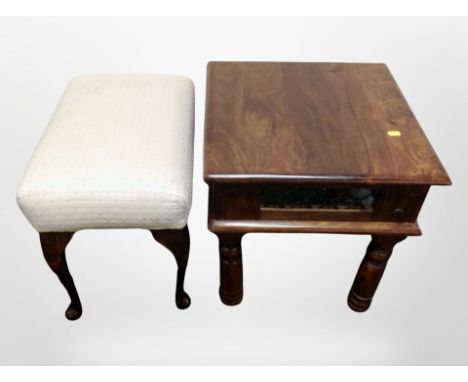 A sheesham wood lamp table and a footstool on cabriole legs 