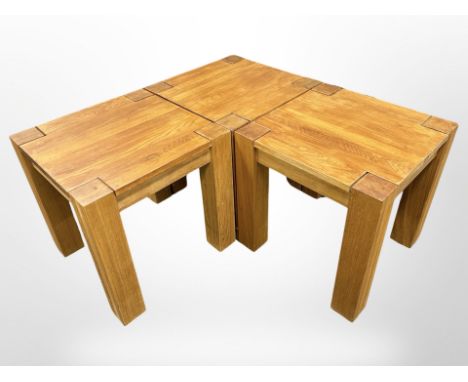 A set of three contemporary square oak lamp tables, width 67 cm 