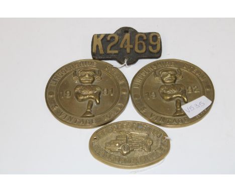 Four assorted brass steam engine related plaques 