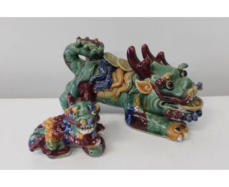Two ceramic Chinese lion dogs 